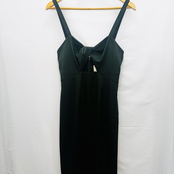BHLDN Evonna Twist-Front Dress Size 6 Dark Green Midi Bridesmaid Square Neck - Picture 4 of 11